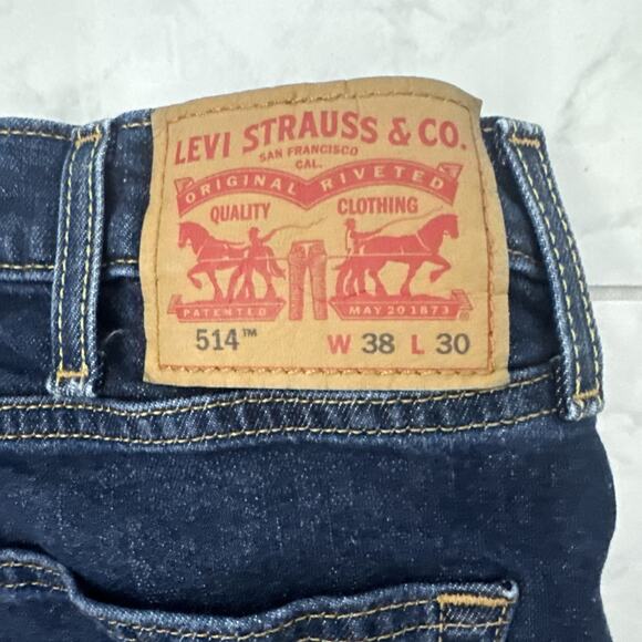 LEVI'S 514 Jeans Mens 38x30 Slim Straight Leg Dark Wash Cotton Blue Red Tab Logo - Picture 5 of 8